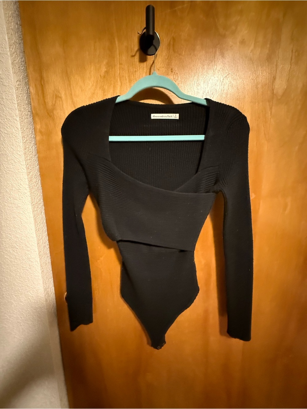 Abercrombie & Fitch Black Ribbed Long-Sleeve Square Neck Bodysuit